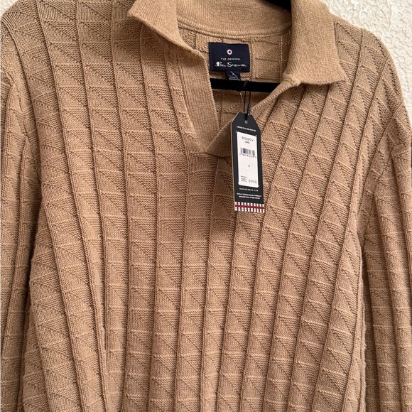 Polo Long Sleeve knit sweater by Ben Sherman in camel or spice - Picture 6 of 16